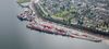 An aerial view of a shipping port through which Providence Grain exports their product